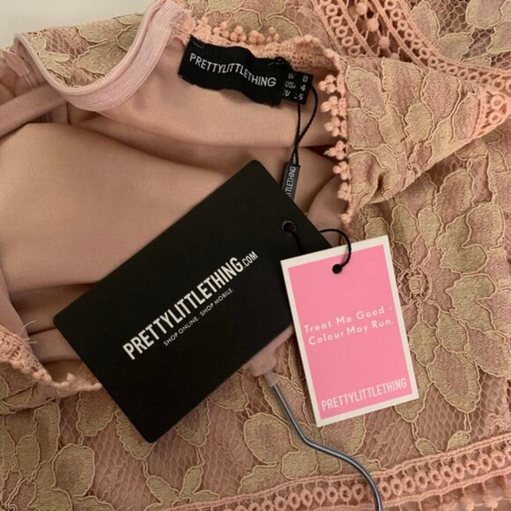 PRETTY LITTLE THING Dress Midi Bodycon Lace Sheer Sleeve Cocktail Sexy Wedding - Picture 13 of 16